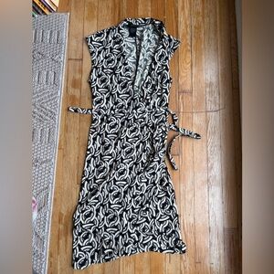 BCBGMaxAzria Black and White Midi Wrap Dress, size M